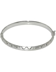 Sterling Silver Diamond-Cut Crosshatch Pattern Bangle Bracelet