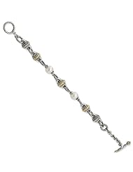 Sterling Silver W/14k 7.5-8mm Freshwater Cultured Pearl 7.5in Bracelet