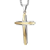 Men's 316l Cross Pendant Silver & Gold Steel Chain