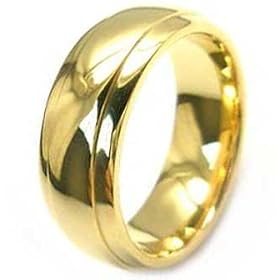 New Mens Stainless Steel Gold Band Ring, 8mm Wide. Available in most sizes. Comes in a Quality Gift Box. Size Q
