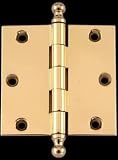 3 x 3 inch Door Hinge w/ finial - Bright Solid Brass