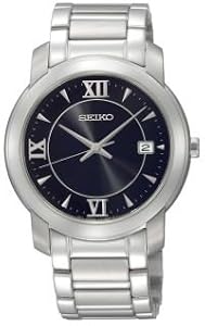 Unisex Seiko SGEE95@Mns Silvertone Bracelet Black dial Date