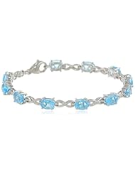 Sterling Silver Oval Blue Topaz with Diamond Bracelet, 7.25