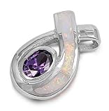 Pendant in Lab Opal - Amethyst - Pendant Height: 22mm