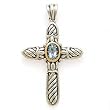 SILVER BLUE TOPAZ CROSS PENDANT WITH 14K GOLD ACCENTS