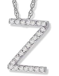 14K White Gold Diamond "Z" Initial Pendant, 16" Necklace