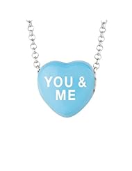 Sterling Silver 12mm Blue enamel Sweethearts YOU & ME Heart Pendant