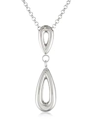 Sterling Silver Italian Rhodium Plated Open Teardrop Dangle Necklace, 17"