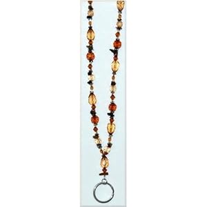 Beaded Lanyard Amber Glass  Tigereye Chip