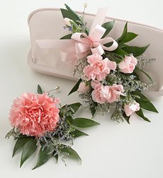 Pink Carnation Corsage and Boutonniere Flowers Package