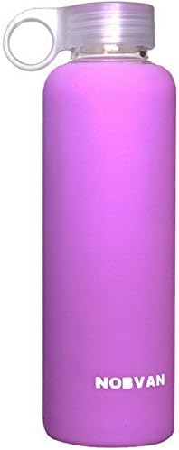 Unique and Stylish High-quality Environmental Protection Colorful Borosilicate Glass Water Bottle with - Shatterproof Bottle Protective Quality with Silicone Sleeve - Stylish Colors and Design Colors like jelly,Woman Kids Gloss Bottle, Gym, Yoga, Outdoors and Camping(Purple, 450ml)