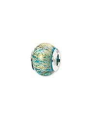 Sterling Silver Aqua/Gold Italian Murano Glass Charm for 3mm Bracelets