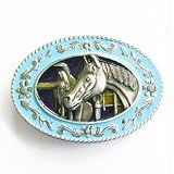 Horse Head Light Blue Oval Belt Buckle