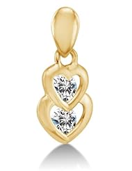 Solid 14K Yellow Gold Two Connected Love Hearts Highest Quality Round Shape Brilliant Cut CZ Cubic Zirconia Ladies Pendant Charm (Height = 3/8" , Width = 1/4")