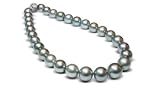 12 x 15mm grey black Tahitian round south sea cultured pearl necklace 16