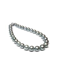 12 x 15mm grey black Tahitian round south sea cultured pearl necklace 16"