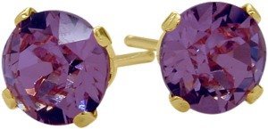 0.90Ct. Genuine 5mm Round Amethyst 14 Karat Yellow Gold Stud Earrings