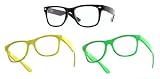 LOT DE 3 LUNETTES MONTURE STYLE WAYFARER GEEK RETRO VINTAGE 80's - NOIR + VERT + JAUNE - VERRE NEUTRES / TRANSPARENTS