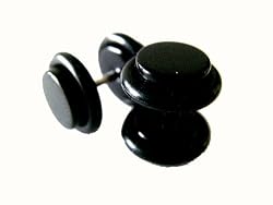 Body Jewelry - Simulated Faux Plug Earrings - Solid Black Pair