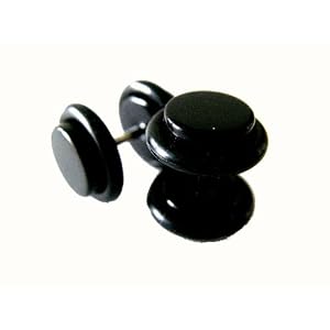 Body Jewelry - Simulated Faux Plug Earrings - Solid Black Pair
