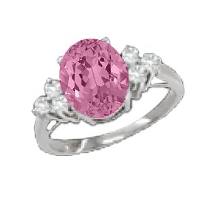 1.07 Ct Oval Pink Mystic Topaz Diamond White Gold Ring