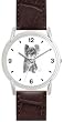 CHIHUAHUA DOG (MS) - WATCHBUDDY&reg; DELUXE SILVER TONE WATCH - Brown Strap - Large Size (Men's or Jumbo Women's Size)