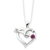 Sterling Silver Heart with Cz a Ruby Cupid Arrow Necklace 18