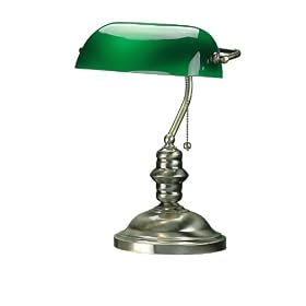 Lite Source LS-224PB Banker's Lamp, Polished Brass with Green Glass Shade