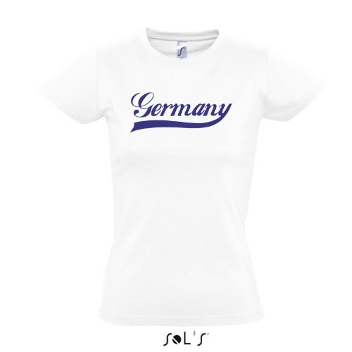 Damen T-Shirt – Deutschland Oldschool Germany LÄNDERSHIRT EM / WM FAN Trikot S-XXL , White – blau , L