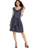 Nine West Jeans Flutter-Sleeve Square-Neck Linen Top & Pleated Denim Skirt