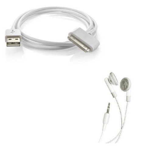 USB 2in1 Sync Charging DATA Cable + Stereo Earphones Music headset Combo for Apple iPod Nano Chromatic 4G 4th Generation