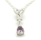 Sterling Silver Celtic Knot and Genuine Purple Amethyst Pear Drop Pendant with 16" Cable Chain Necklace
