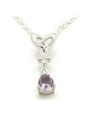 Sterling Silver Celtic Knot and Genuine Purple Amethyst Pear Drop Pendant with 16" Cable Chain Necklace