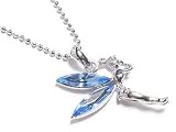 Collier Fée Clochette pendentif + chaine plaqué argent - cristal bleu