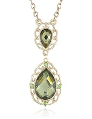 1928 Jewelry "Jeweltone Greens" Gold-Tone Green Pearshape Pendant Necklace, 16" + 3"
