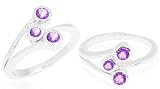 Round Cut Amethyst Three Stone Toe/Pinky Ring Sterling Silver