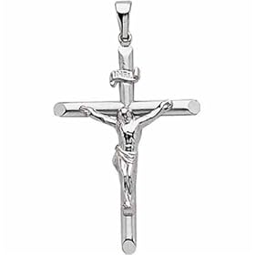 14K White Gold. Crucifix Pendant by 