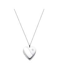 Sterling Silver Engraved Diamond-Accent Heart Locket Pendant (0.8" or 20mm Height, 1/10 ctw., HI, I1-I2) with 1.0mm Rolo Cable Chain - 20" Inches