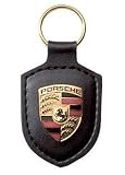 Porsche Black Leather Keyring