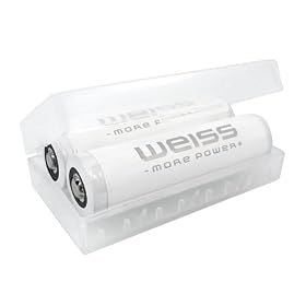 Double-Pack WEISS Li-Ion 18650 battery (Cells by Panasonic) the optimal rechargeable battery for your flashlight into a saving-box