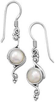 Sterling Silver Cultured Freshwater Pearl Earrings with Oxidized Scroll Design