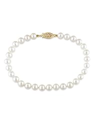 14k Yellow Gold Akoya White Pearls (5-5.5mm), 7"