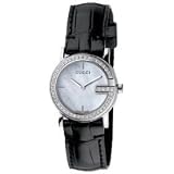 Gucci Quartz Embossed Brown Leather Mother of Pearl Diamond Women's Watch YA1...