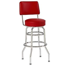 Double-Ring Bar Stool with Back - Red 