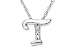 14K White Gold Initial T Diamond Pendant W/Chain