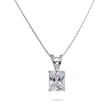 Eve's Addiction Solitaire Sparkling Emerald Cut CZ Sterling Silver Pendant
