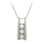 Sterling Silver Created Opal Three-Stone Ladder Pendant , 18"