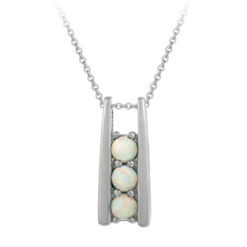 Sterling Silver Created Opal Three-Stone Ladder Pendant , 18"