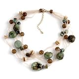 Wood and Turquoise Ribbon Necklace