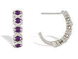 14K White Gold Genuine Round Amethyst Hoop Earrings